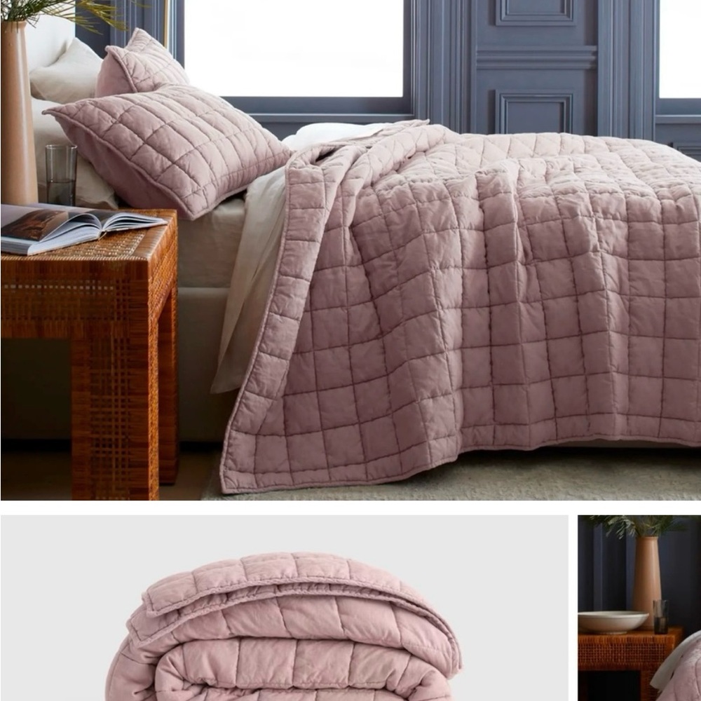 Quince Luxurious Dusty Mauve Pink Quilted Bedding Set - Picture 4 of 4